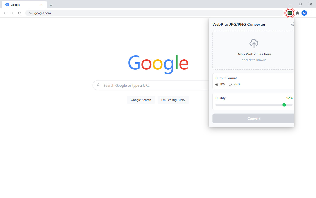 WebP to JPG/PNG Converter popup